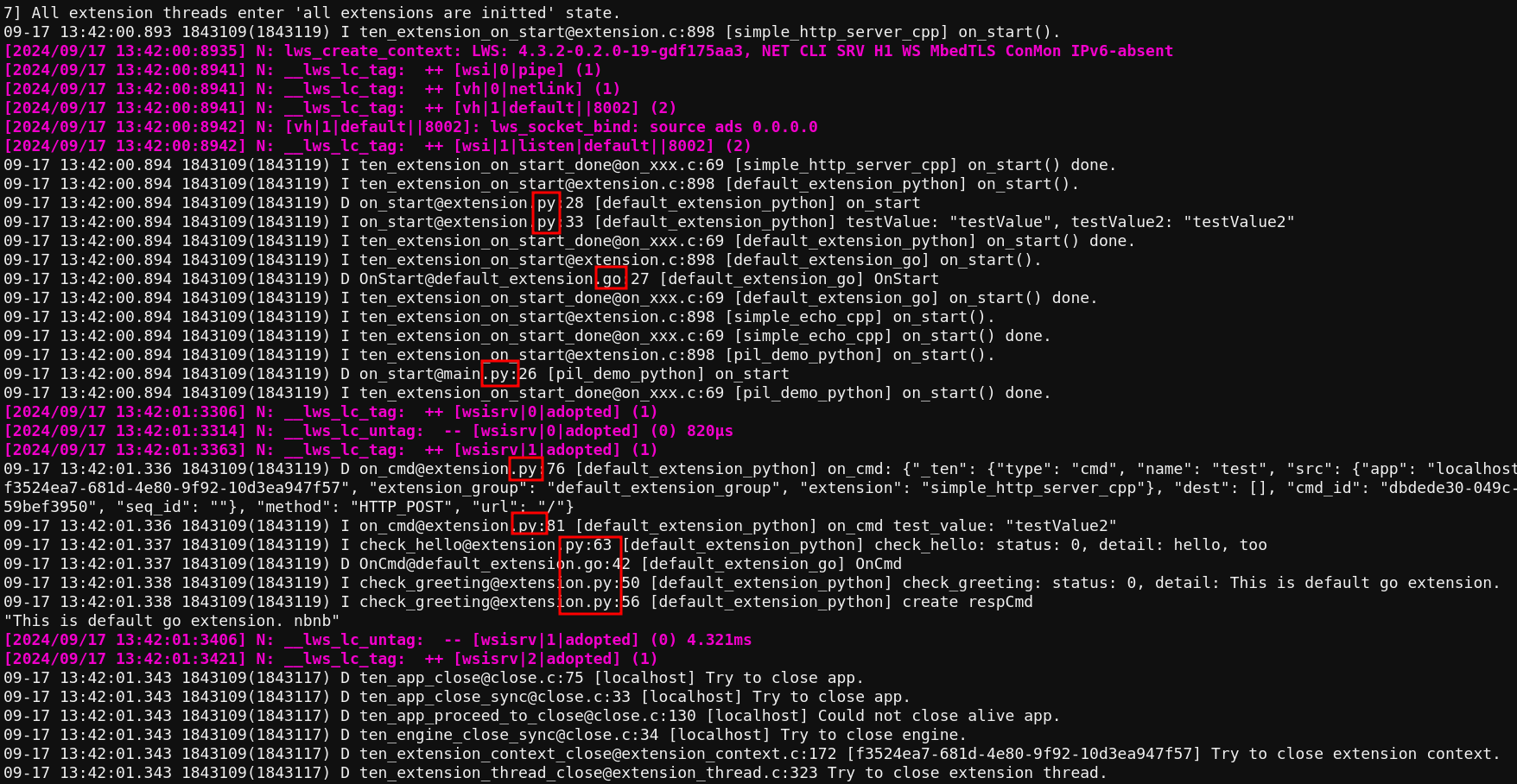Unified log output for multi-language extensions